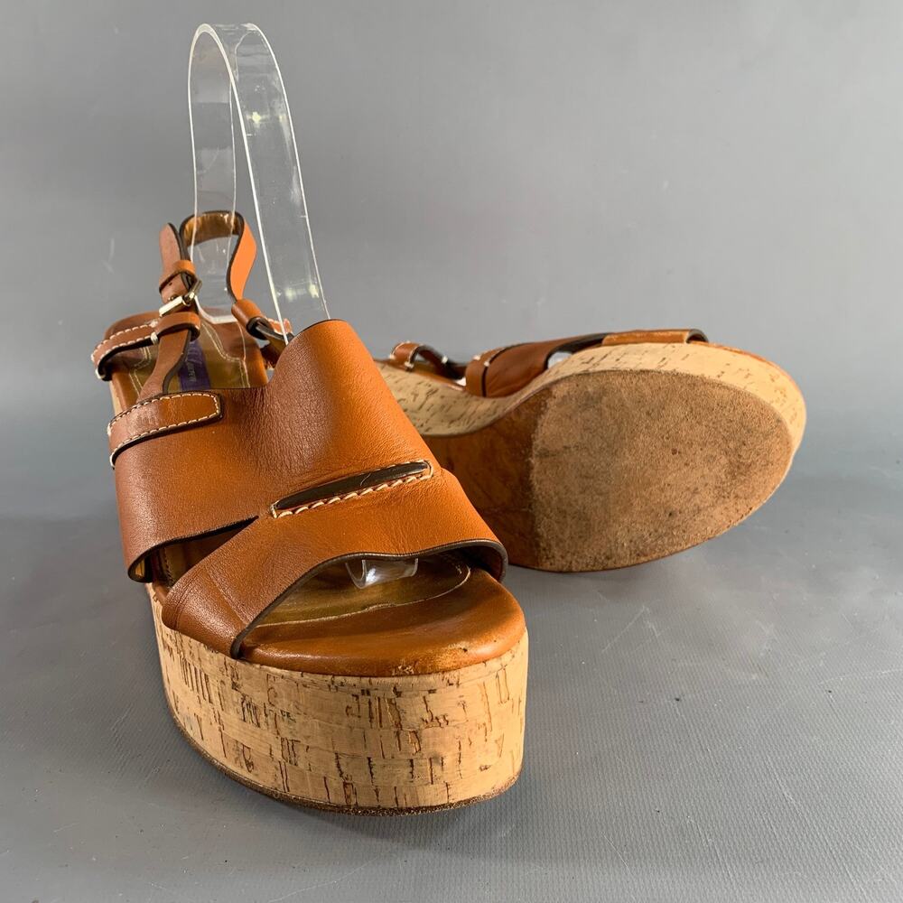 RALPH LAUREN Size 10 Tan Natural Leather Platform Sandals - Picture 5 of 8